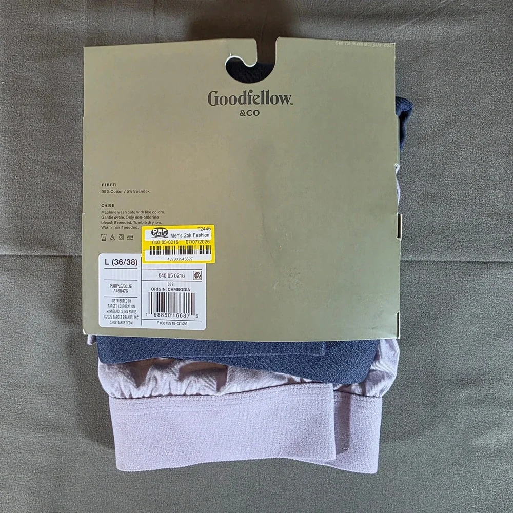Goodfellow & Co Mens 2pk Boxer Briefs Navy Purple Large 36-38 Cotton Stretch